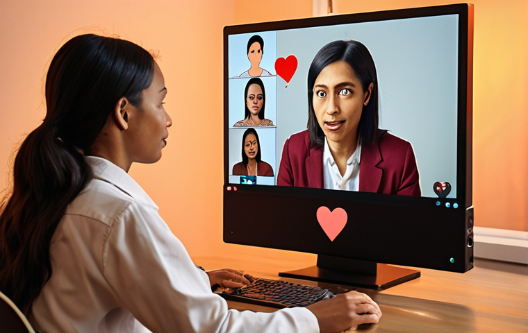 A diverse translator, seen in a modern, well-lit workspace, engaging deeply with a client via video call. Their expression conveys empathy and understanding. Subtle, luminous visual metaphors like a glowing heart or connected minds emanate from the screen, representing "moving hearts" and profound communication beyond mere words. The scene emphasizes human connection, cultural understanding, and the art of impactful translation. High detail, warm tones, collaborative atmosphere.