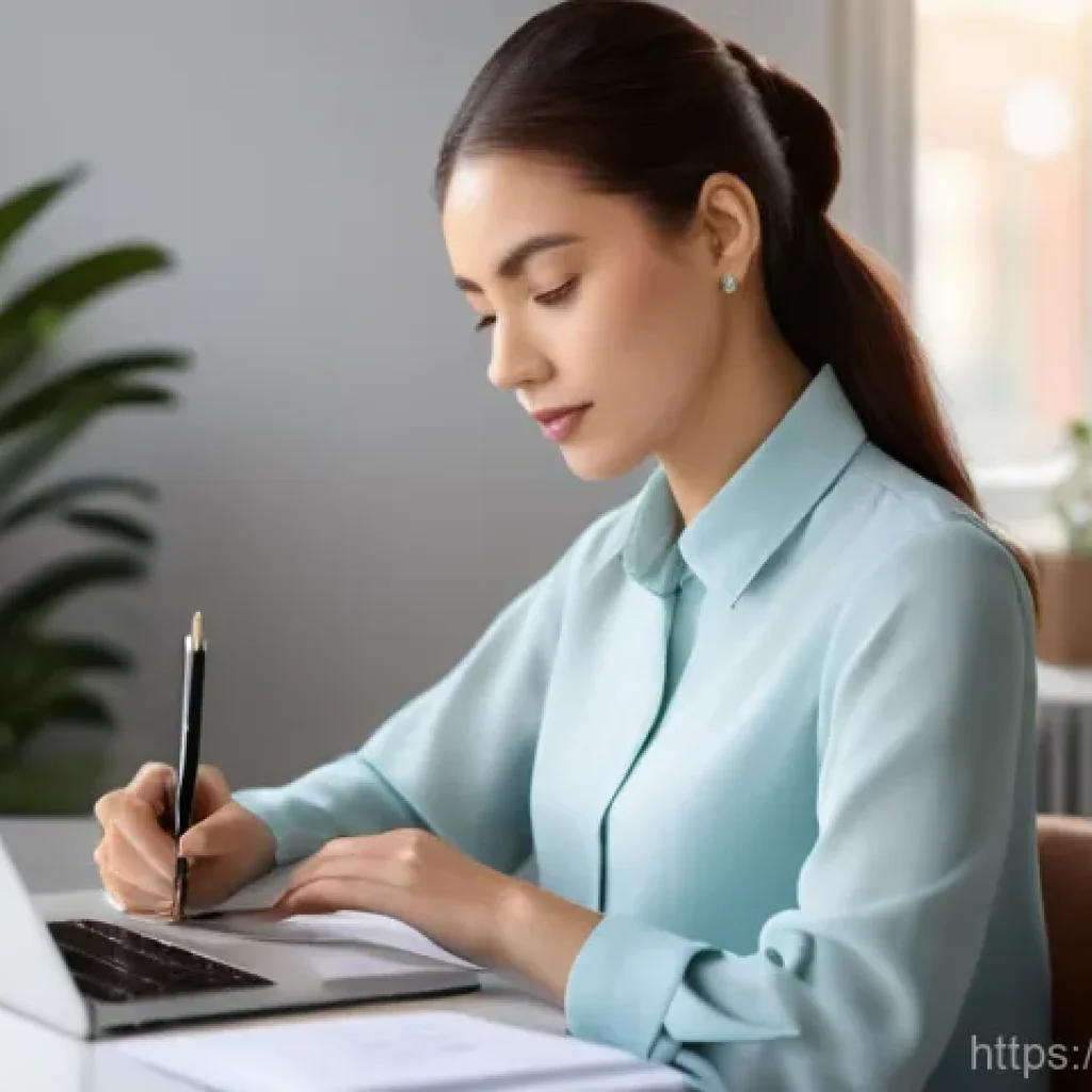 번역사가 준비해야 할 계약서 필수 항목 - A diligent female translator, approximately 30 years old, with her hair neatly tied back, wearing a ...
