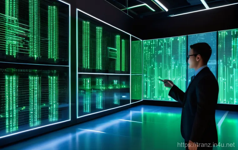 번역사와 데이터 관리의 중요성 - A professional female translator, mid-30s, with a warm, focused expression, is seated at a modern, u...