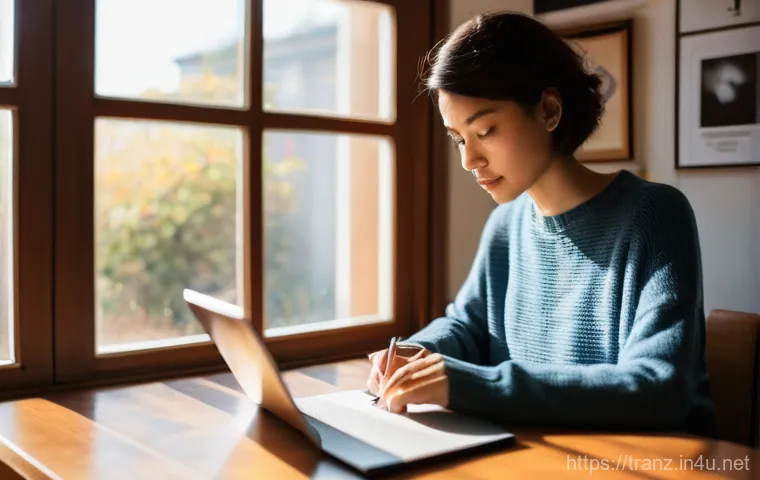 번역사의 하루 일과 - **Prompt 1: Translator's Focused Morning Ritual**
A diverse female translator in her late 20s to...